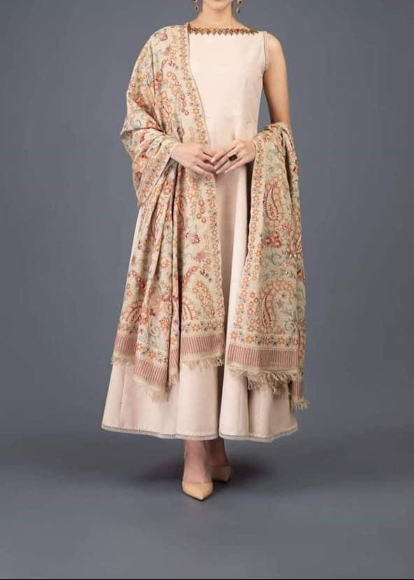 Kashmiri Range - Embroidered Karandi Beige Shawl