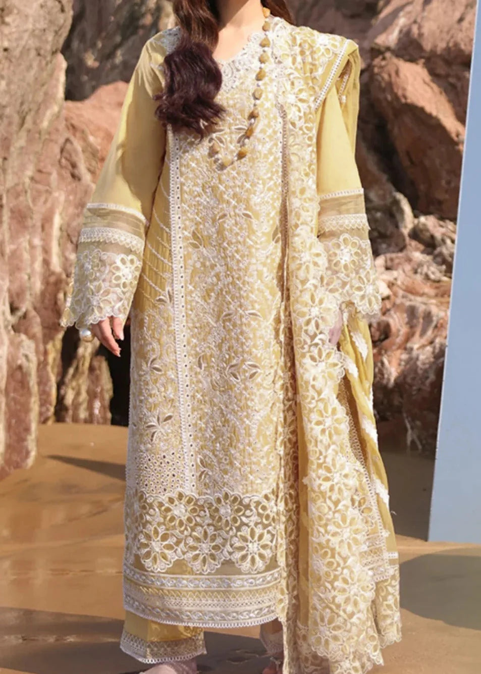 Grace Z-(S1344)- Stitched Embroidered 3pc Lawn Dress With Embroidered Chiffon Dupatta.