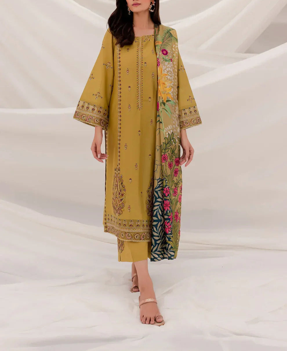Grace S1187-Embroidered 3pc Lawn Dress With Printed Munar Dupatta.
