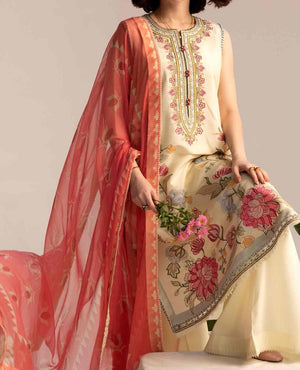 Grace S418 -Embroidered 3pc lawn dress with printed silk dupatta