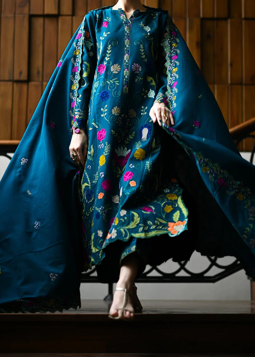 Grace W974-Embroidered 3pc Marina Dress With Embroidered Marina Shawl.
