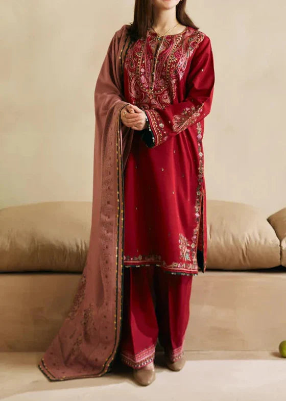 Grace W598-Embroidered 3pc khaddar dress With Printed shawl.