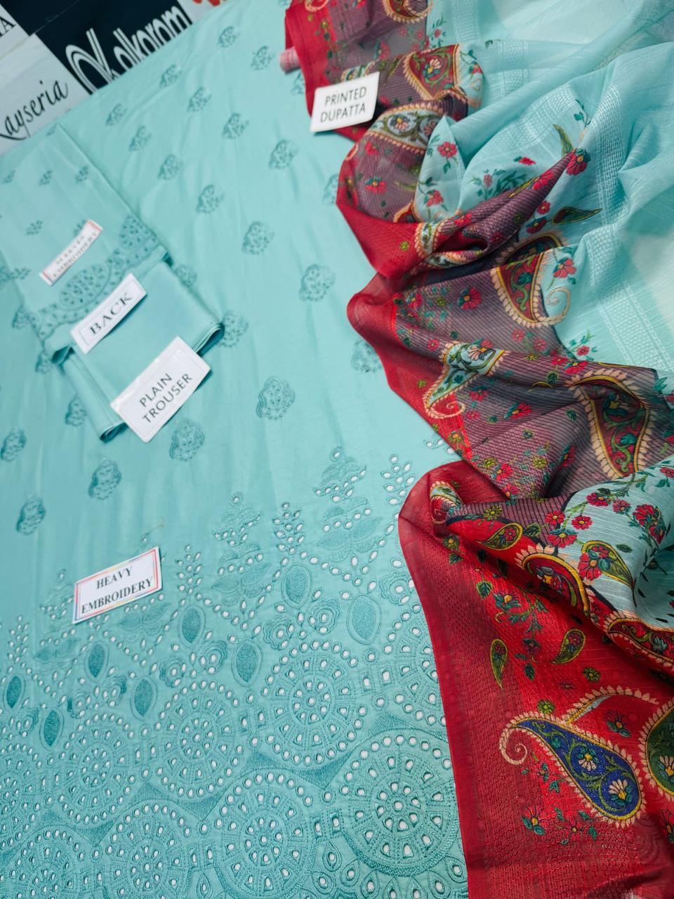 Grace S951-Embroidered 3PC CHIKANKARI Lawn Dress With Printed Munar Dupatta.