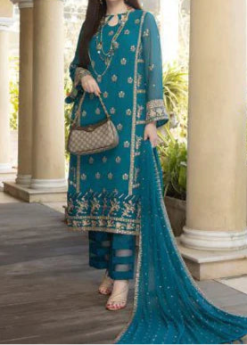 Grace Z-(PEACOCK) -Stitched Embroidered chiffon 3Pc Suit