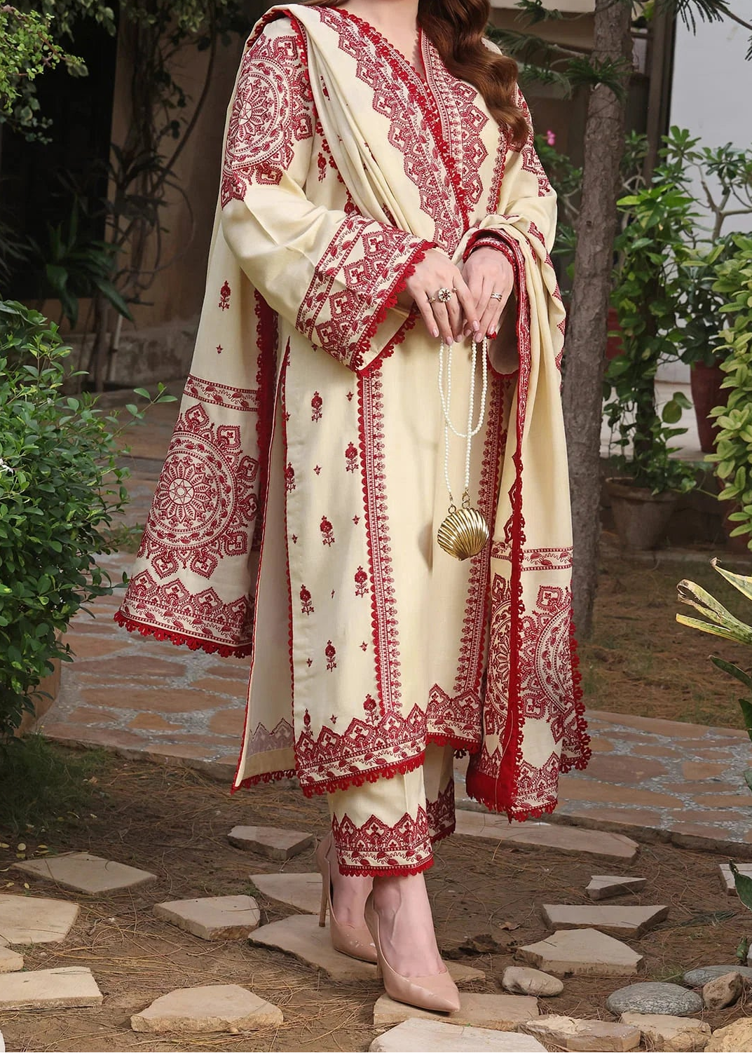 Grace W773 - Embroidered 3pc Marina Dress With Embroidered Marina Shawl.