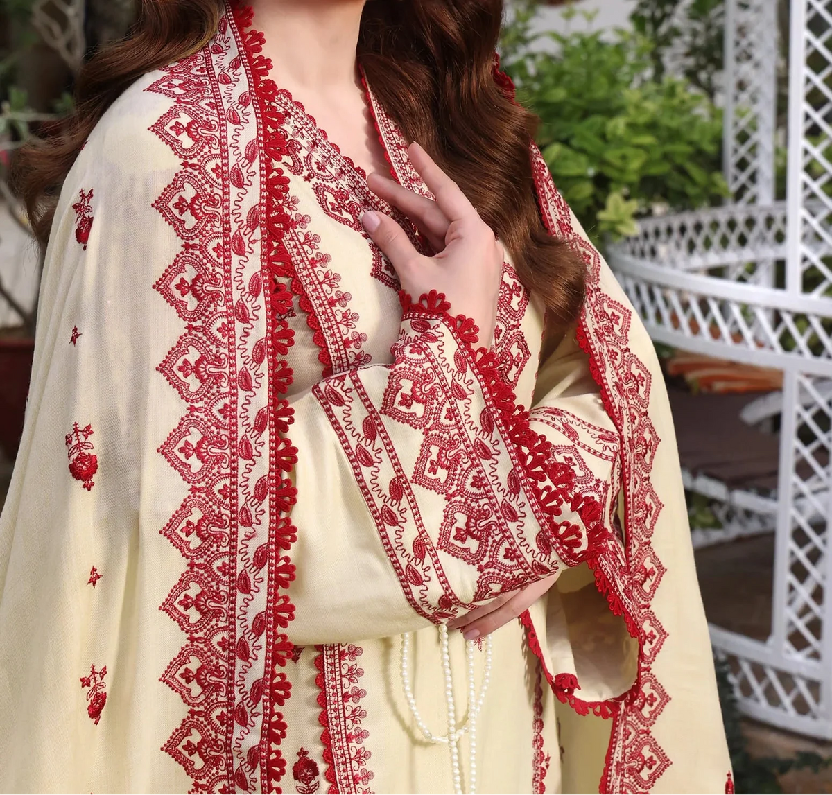 Grace Z-(W773 ) - Stitched Embroidered 3pc Marina Dress With Embroidered Marina Shawl.