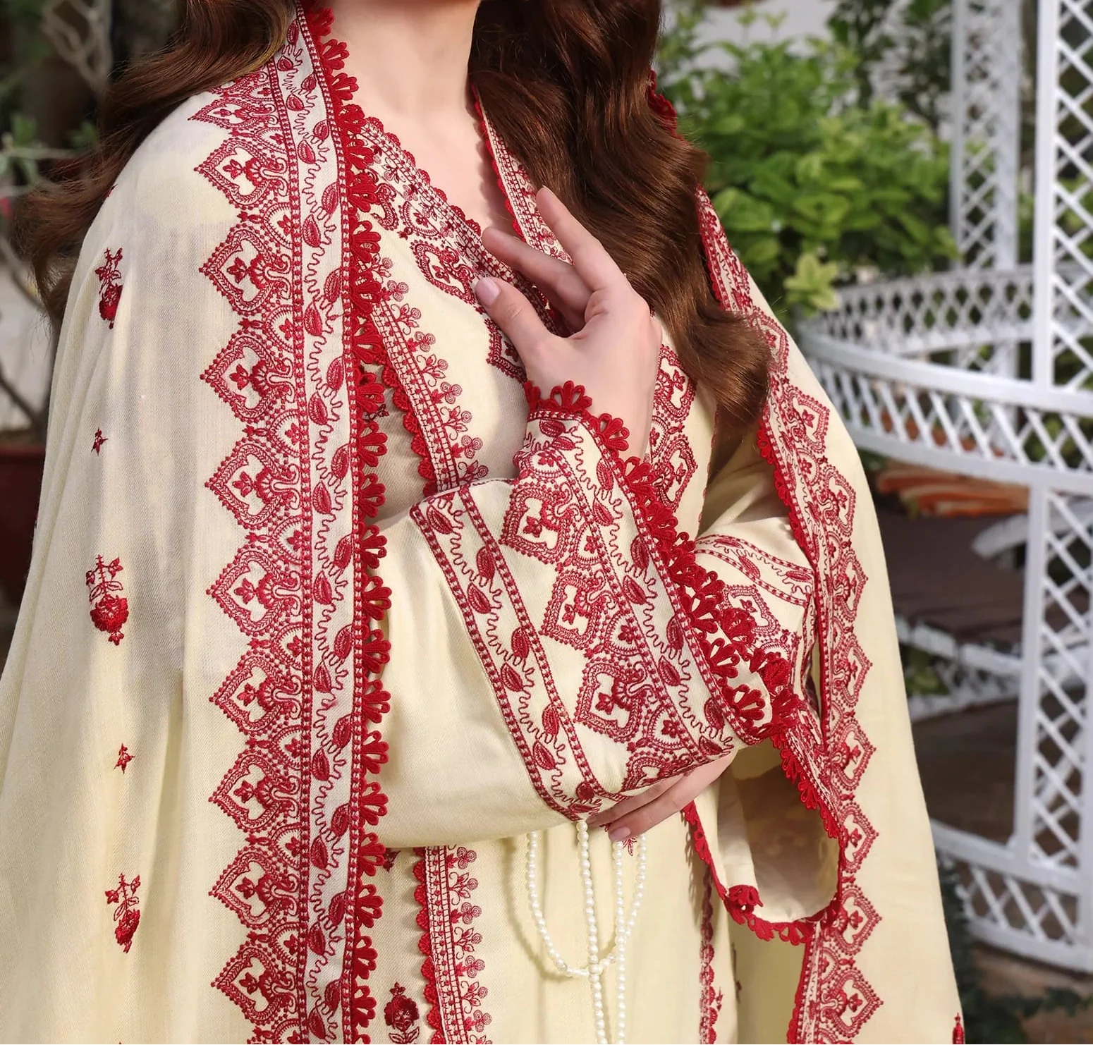Grace Z-(W773 ) - Stitched Embroidered 3pc Marina Dress With Embroidered Marina Shawl.