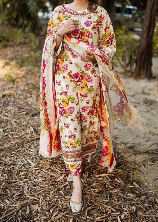 Grace S1353 - Printed &amp; Embroidered 3pc Lawn Dress With Embroidered  Sequence Chiffon Dupatta.
