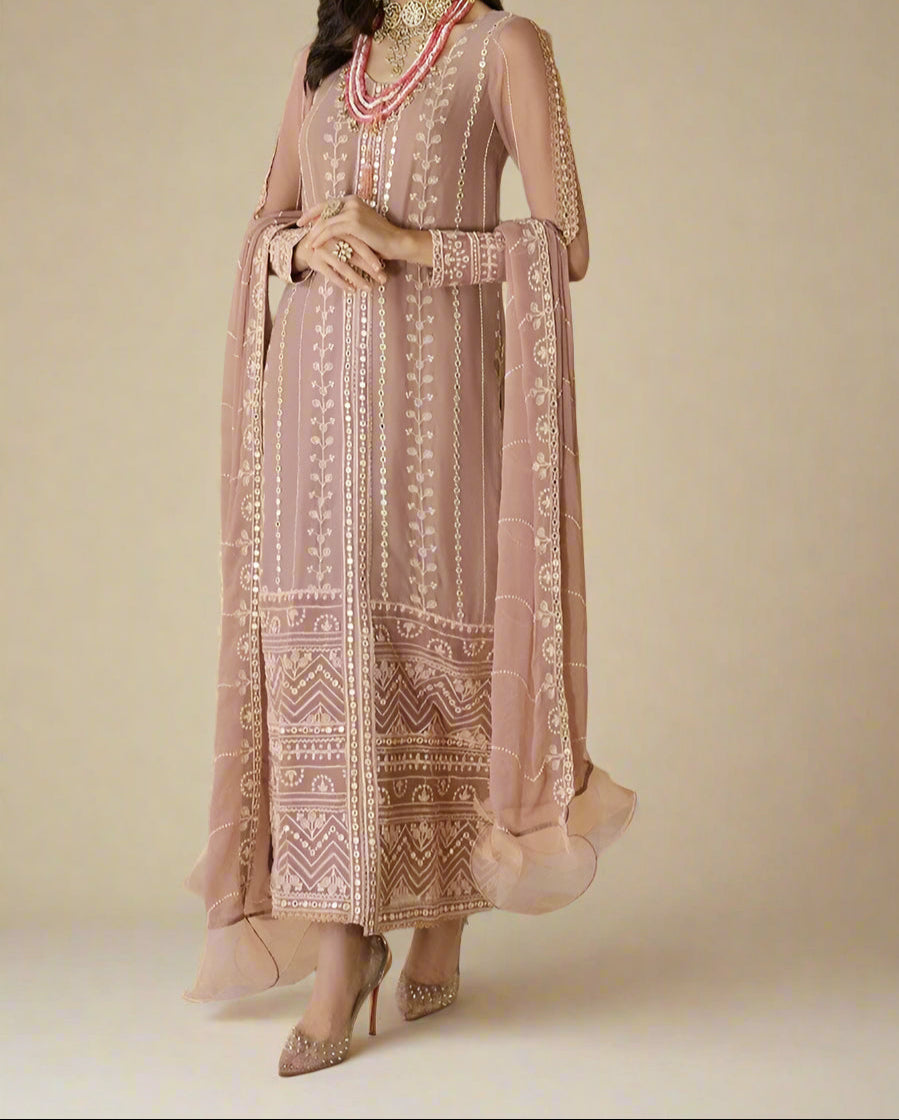 PASTEL PINK– Embroidered Chiffon Unstitched 3Pc Suit.