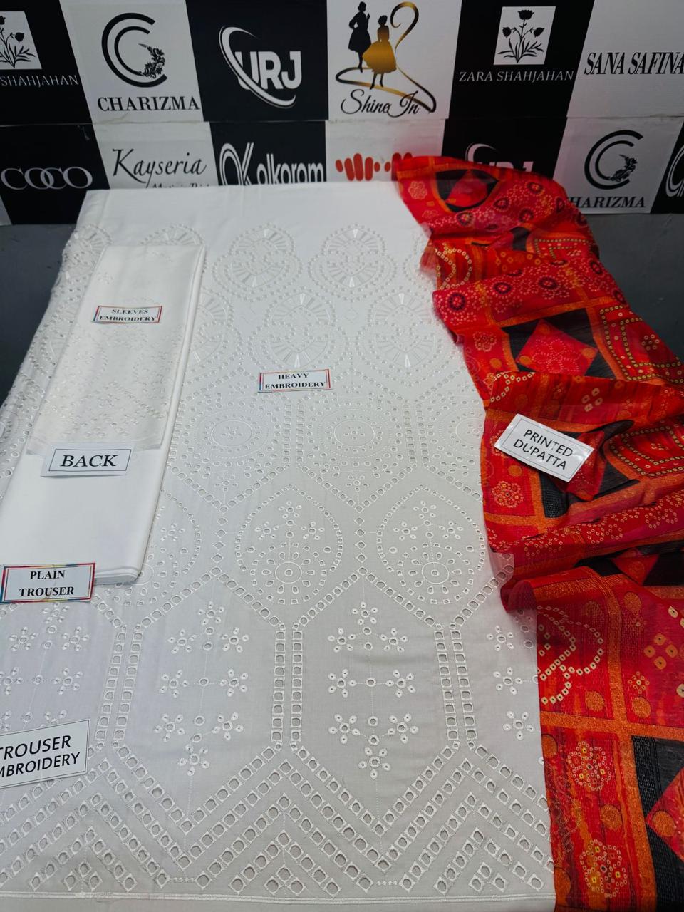 Grace S903-Embroidered 3PC CHIKANKARI Lawn Dress With Printed Munar Dupatta.