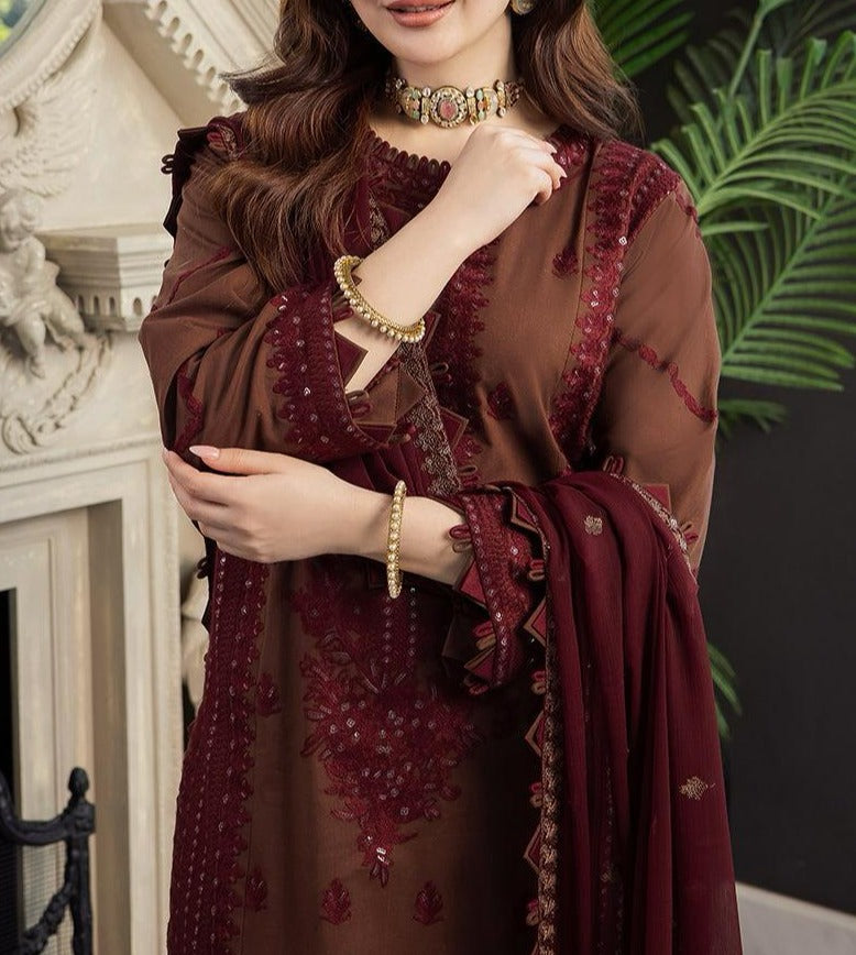 Grace S665-Embroidered 3PC Lawn dress with Embroidered chiffon dupatta.