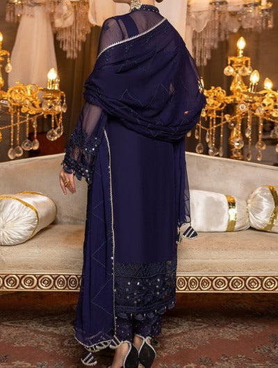Navy Blue – Embroidered Chiffon Unstitched 3Pc Suit