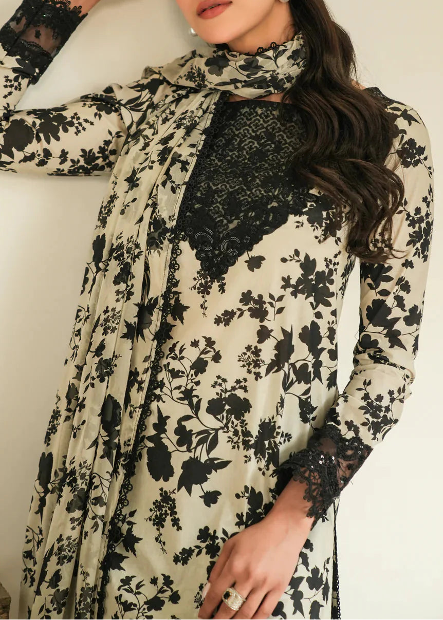 Grace S1301 - Printed & Embroidered 3pc Lawn Dress With Embroidered Chiffon Dupatta.