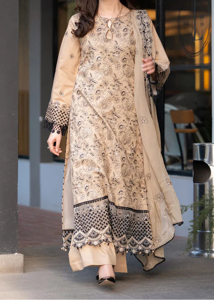 Grace W1011-Embroidered 3pc Marina Dress With Embroidered Chiffon Dupatta.