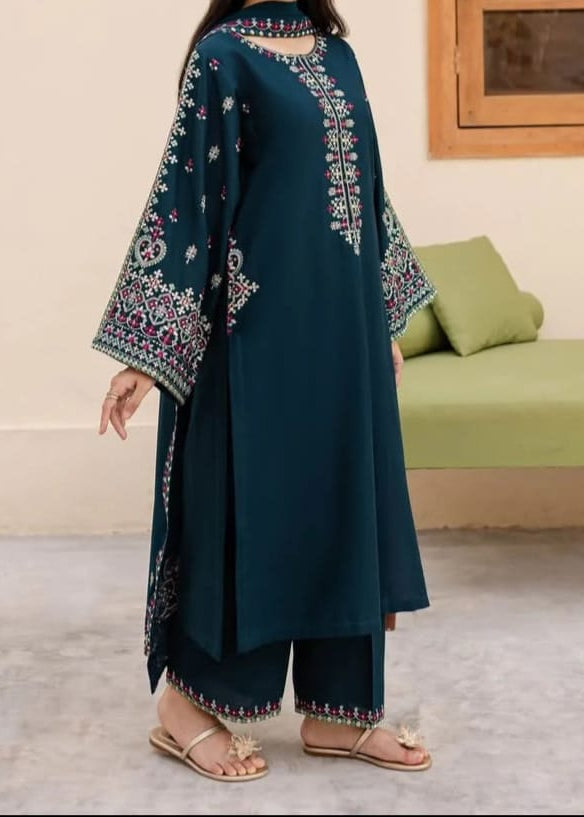 Grace W758 - Embroidered 3pc Marina Dress With Embroidered Chiffon Dupatta.