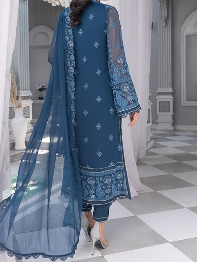 Royal Blue – Embroidered Chiffon Unstitched 3Pc Suit