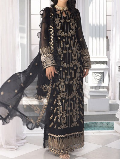 Black chiffon embroidered dress sale