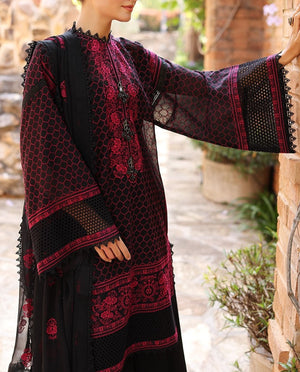 Grace S451-Embroided 3pc lawn dress with embroidered chiffon dupatta.