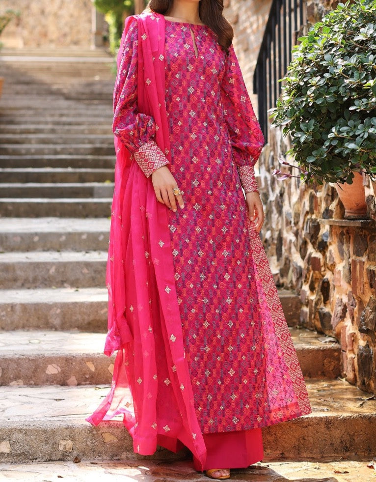 Grace S431 -Embroidered 3pc lawn dress with embroidered chiffon dupatta