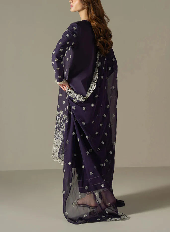 Grace Z108- Stitched Embroidered 3pc Lawn Dress With Embroidered Organza Dupatta.