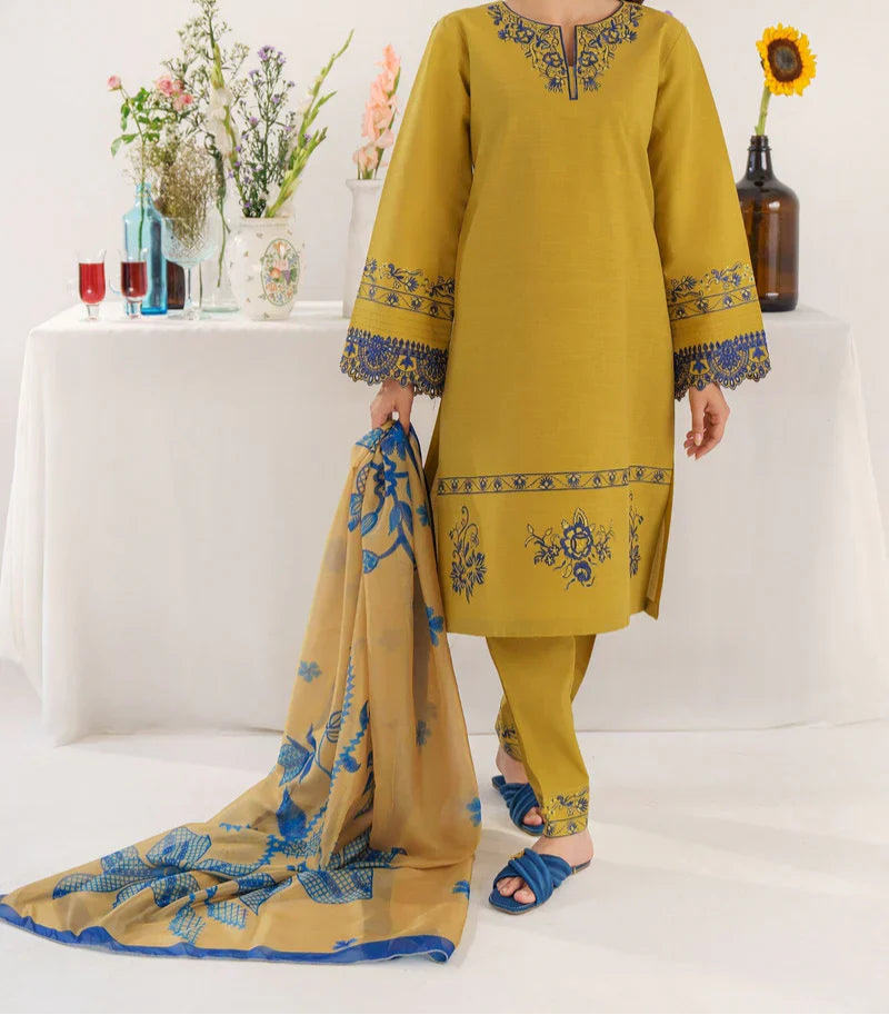 Grace W747-Embroidered 3pc Marina Dress With Printed Shawl.