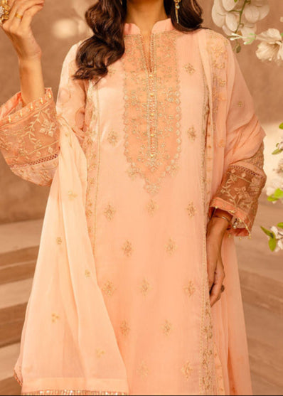 PEACH DELIGHT– Embroidered Chiffon Unstitched 3Pc Suit.