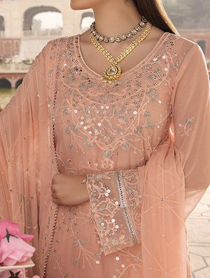 Bisque Peach– Chiffon Embroidered Unstitched 3pc Suit