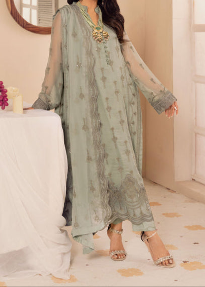 Grace Z-(CADET GRAY) -Stitched Embroidered chiffon 3Pc Suit