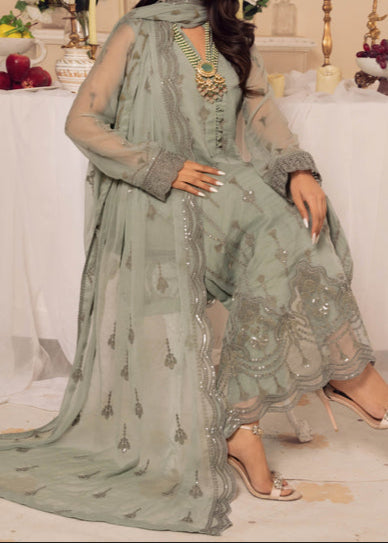 Grace Z-(CADET GRAY) -Stitched Embroidered chiffon 3Pc Suit
