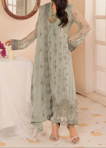 Grace Z-(CADET GRAY) -Stitched Embroidered chiffon 3Pc Suit