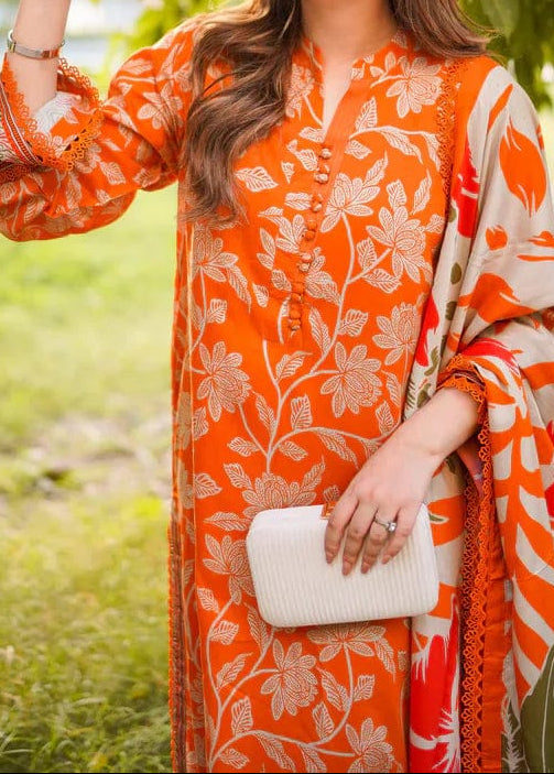 Grace S1316 - Printed & Embroidered 3pc Lawn Dress With Embroidered  Sequence Chiffon Dupatta.