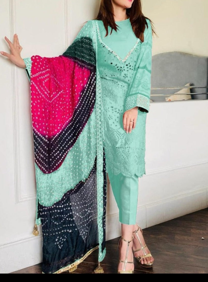 Grace S662-Embroidered 3PC Chickan Lawn with Printed munar dupatta.