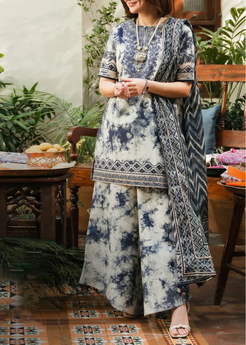 Grace Z113- Stitched Embroidered 3pc Lawn Dress with Digital Printed Chiffon Dupatta.
