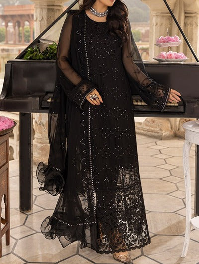 Maryam Hussain Black Formal Wear Net Collection 3 Pieces Unstitched –  Pehnawa