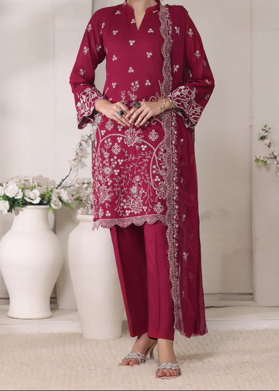 MAROON MAJESTY – EMBROIDERED CHIKANKARI LAWN UNSTITCHED 3PC SUIT.