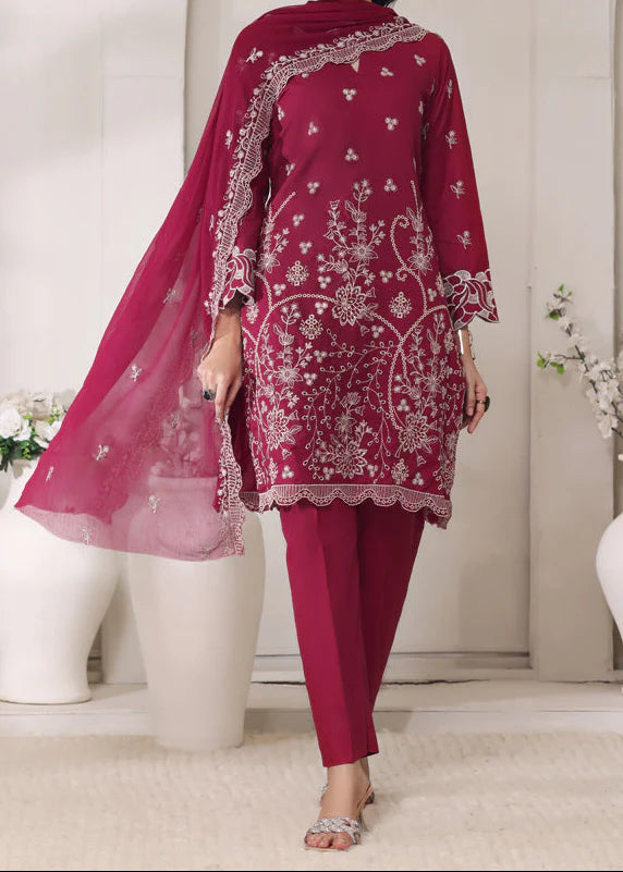 Grace Z-(MAROON MAJESTY)- Stitched EMBROIDERED CHIKANKARI LAWN UNSTITCHED 3PC SUIT. (Copy)