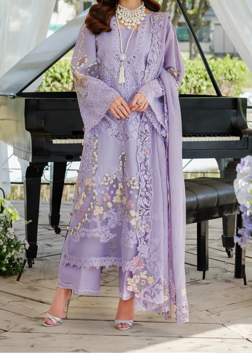 Grace Z-(S1516) - Stitched Embroidered 3pc Lawn Dress With Embroidered Chiffon Dupatta.