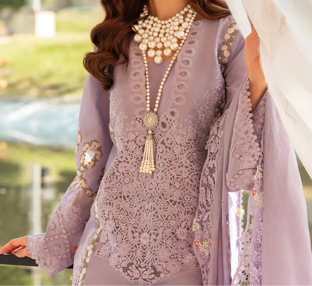 Grace Z-(S1516) - Stitched Embroidered 3pc Lawn Dress With Embroidered Chiffon Dupatta.