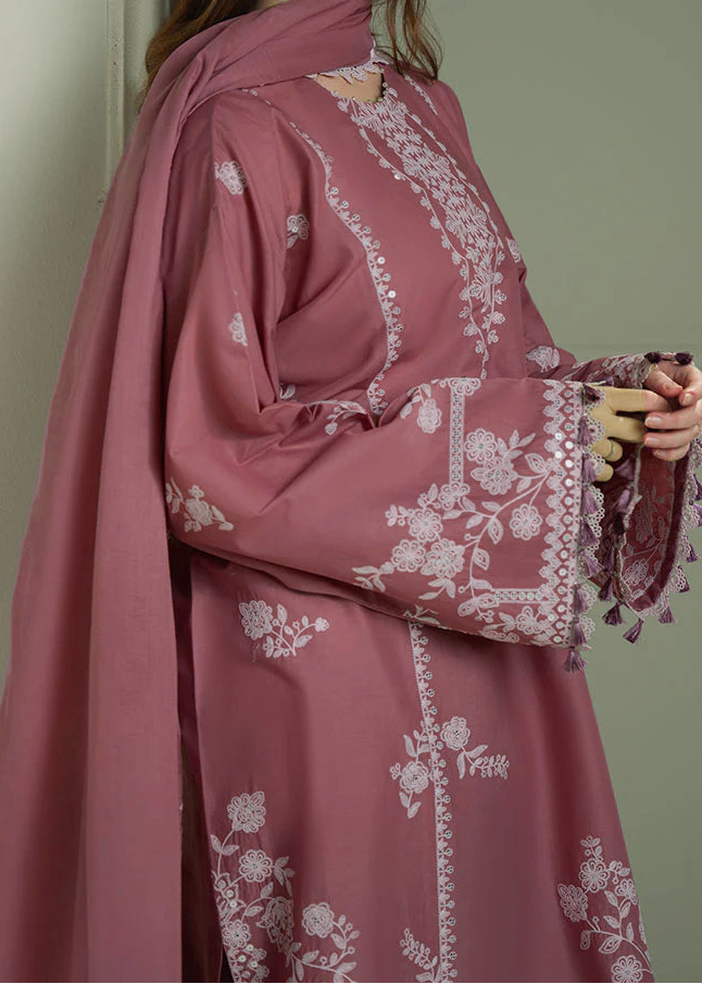 Grace Z-(W800) - Stitched Embroidered 3pc Marina Dress With Embroidered Chiffon Dupatta.