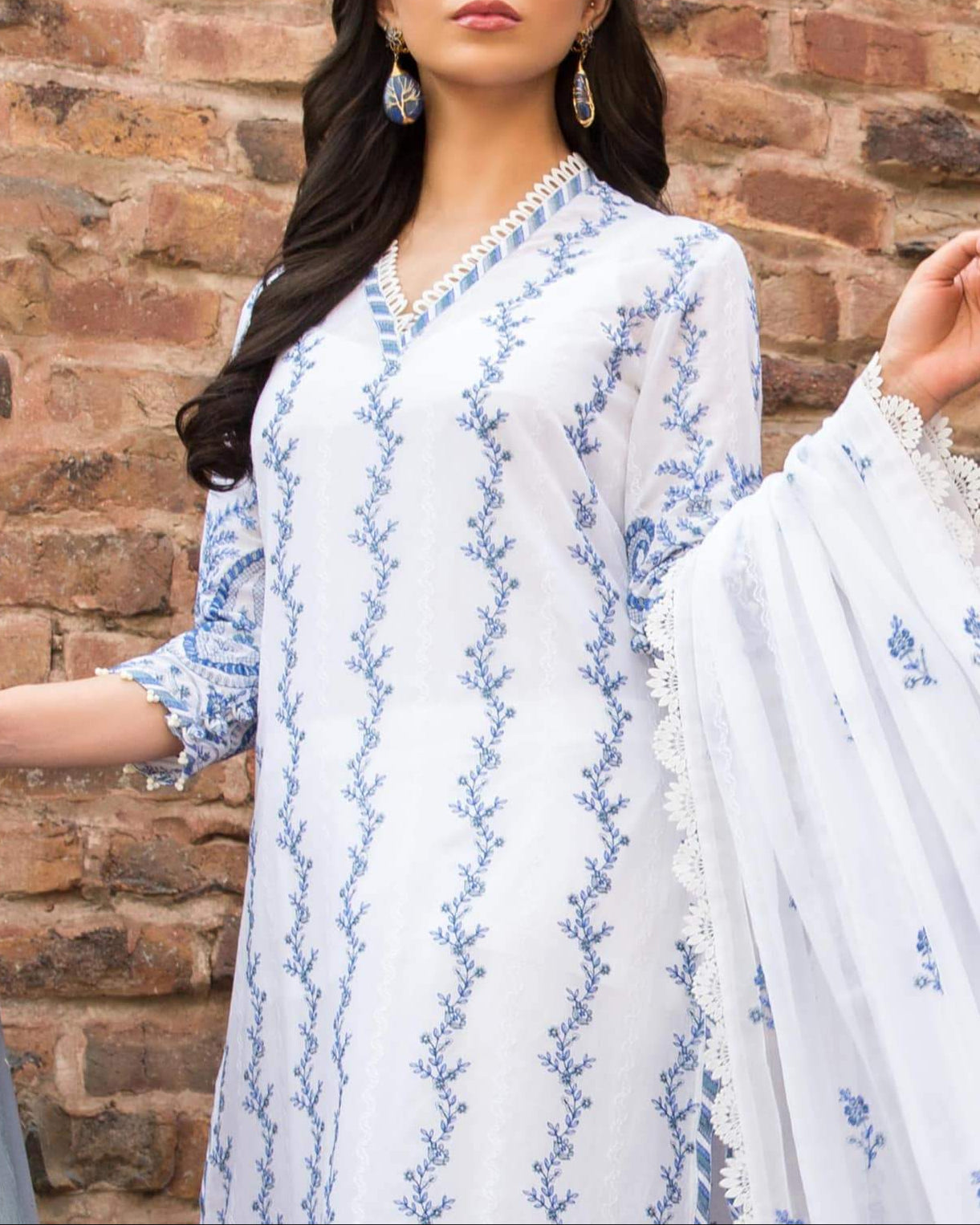 Grace Z-(S316)- Stitched Embroidered 3PC Lawn Dress With Embroidered Chiffon Dupatta.