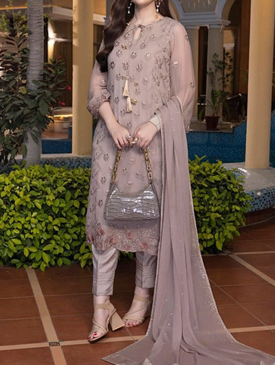 Rosy Brown – Embroidered Chiffon Unstitched 3Pc Suit