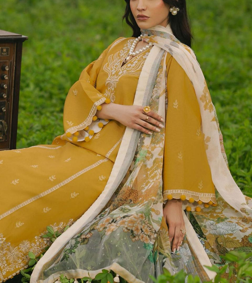 Grace S963-Embroidered 3PC Lawn Dress With Printed Munar Dupatta.