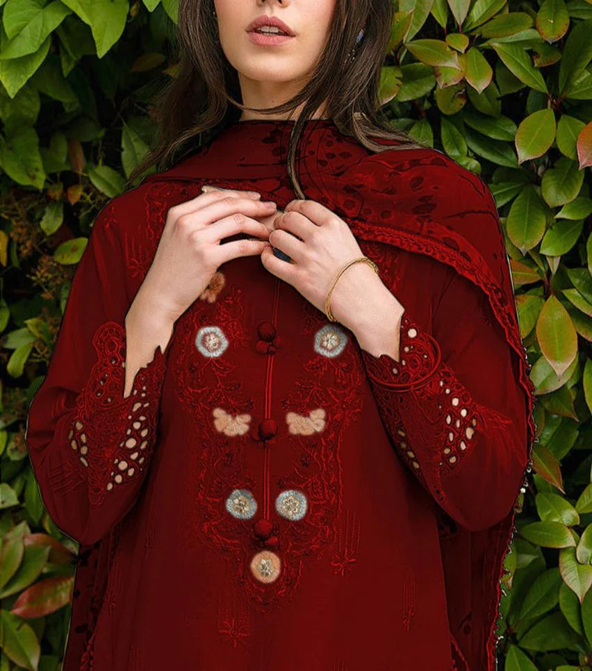 Grace Z(S1016)- Stitched Embroidered 3pc Lawn dress with Printed Munar Dupatta.