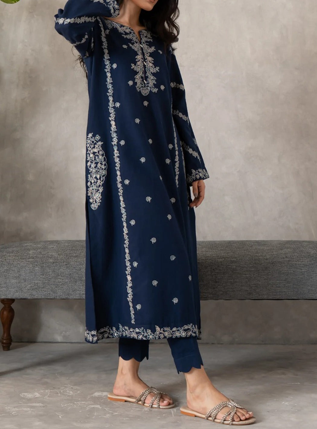 Grace W562- Embroidered 2pc linen dress.