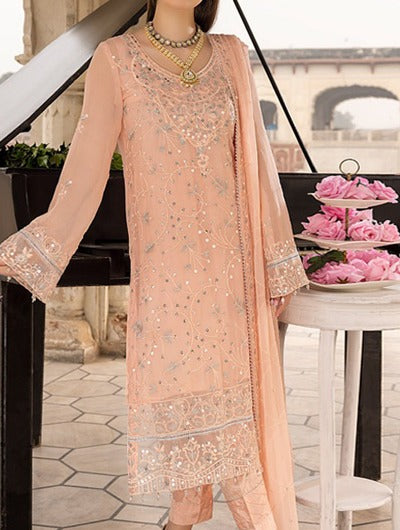 Bisque Peach– Chiffon Embroidered Unstitched 3pc Suit