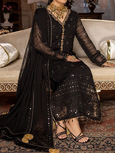 Stitched Black Orchid – Embroidered Chiffon Stitched 3Pc Suit