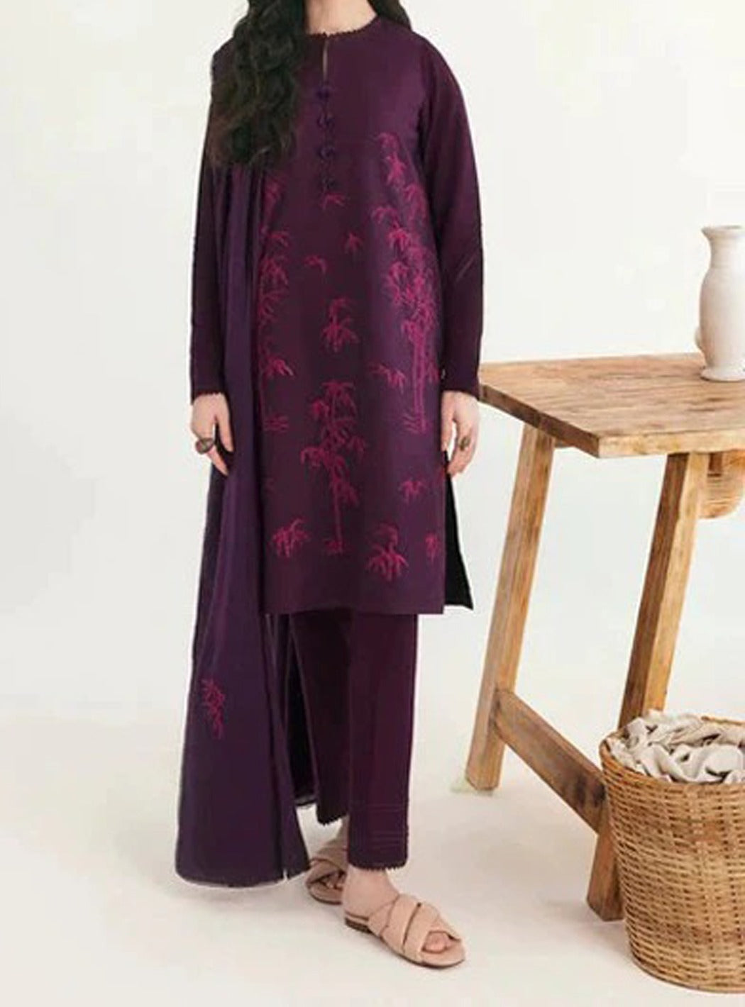 Grace W174 - Embroidered 3pc marina dress with embroidered marina shawl