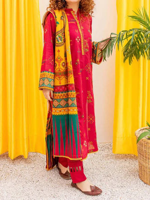 Grace W433-Embroidered 3pc khaddar dress With Printed Wool shawl.