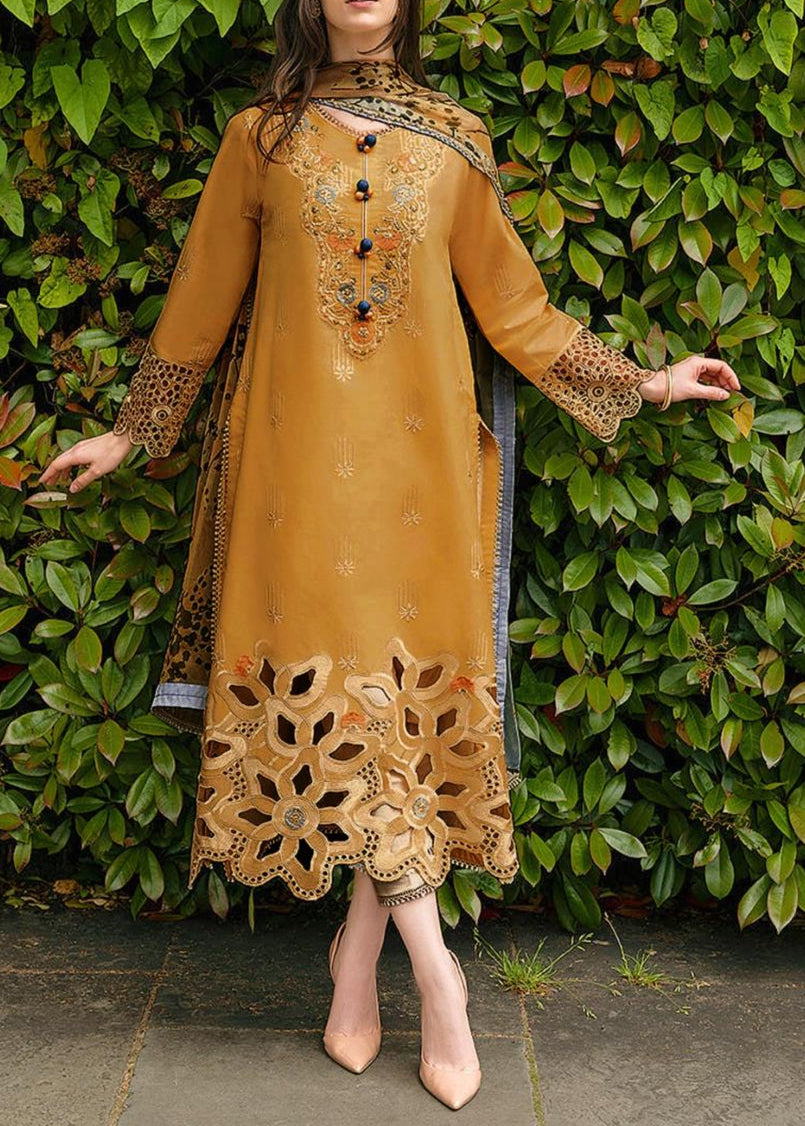 Grace S1019-Embroidered 3pc Lawn dress with Printed Munar Dupatta.