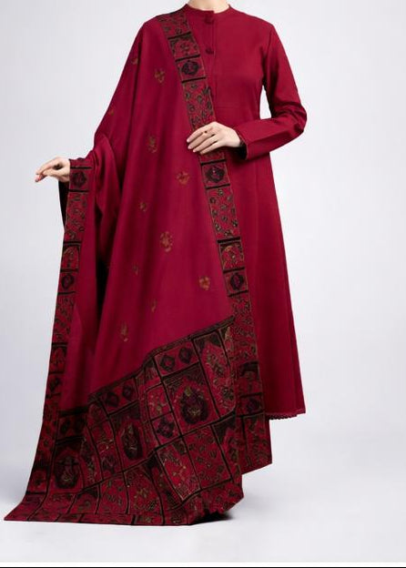 Sarinnah Premium D82-Luxury Formal Heavy Embroidered Karandi Shawl.